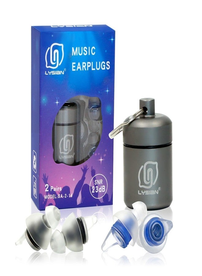 LYSIAN High Fidelity Concert Ear Plugs for Music- 2 Pairs Reusable Musicians Earplugs for Noise Cancelling, Concert Festivals, Drummers, DJS, Raves, Games -23dB - Image 1